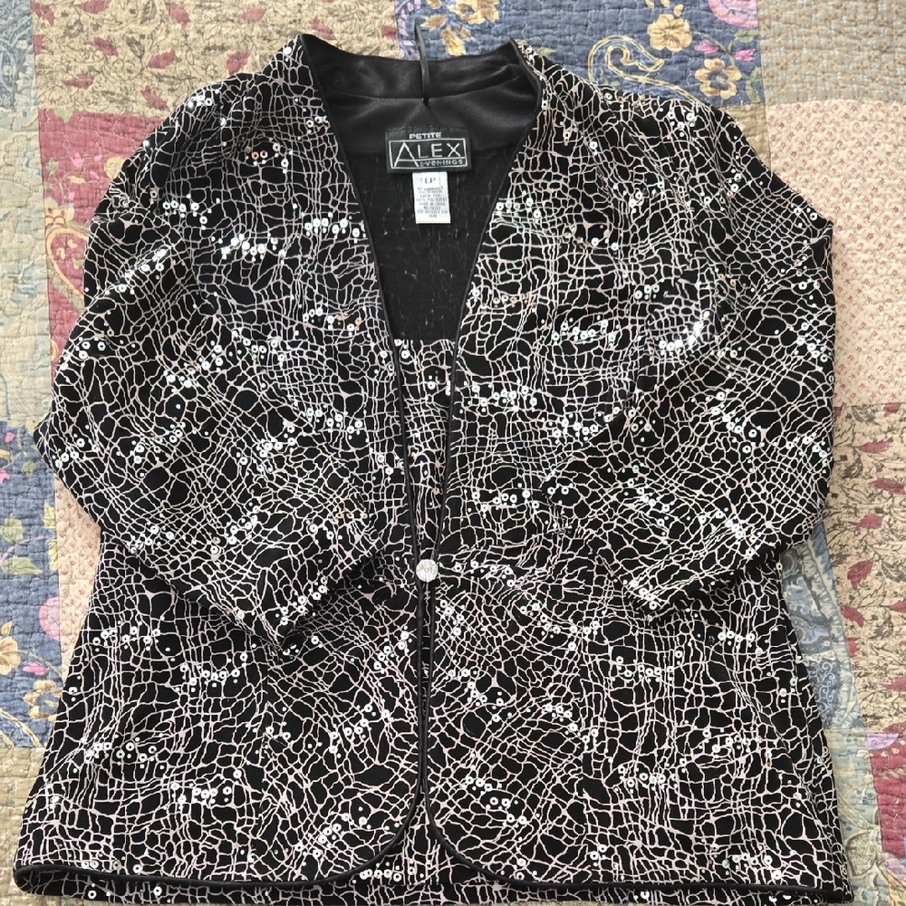 Alex Evenings Elegant Black/Silver Sequins 2-Piece Set Large Petite